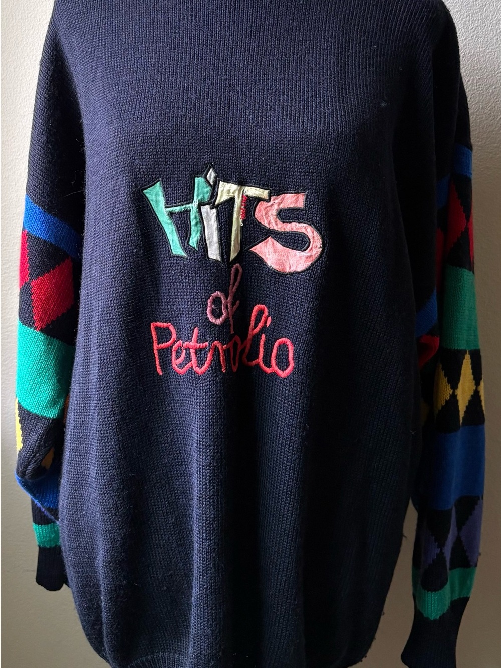 3 Suisses Vintage Mock Neck Sweater FR 46/48 US XL Embroidered Geometric Wool - Picture 3 of 11